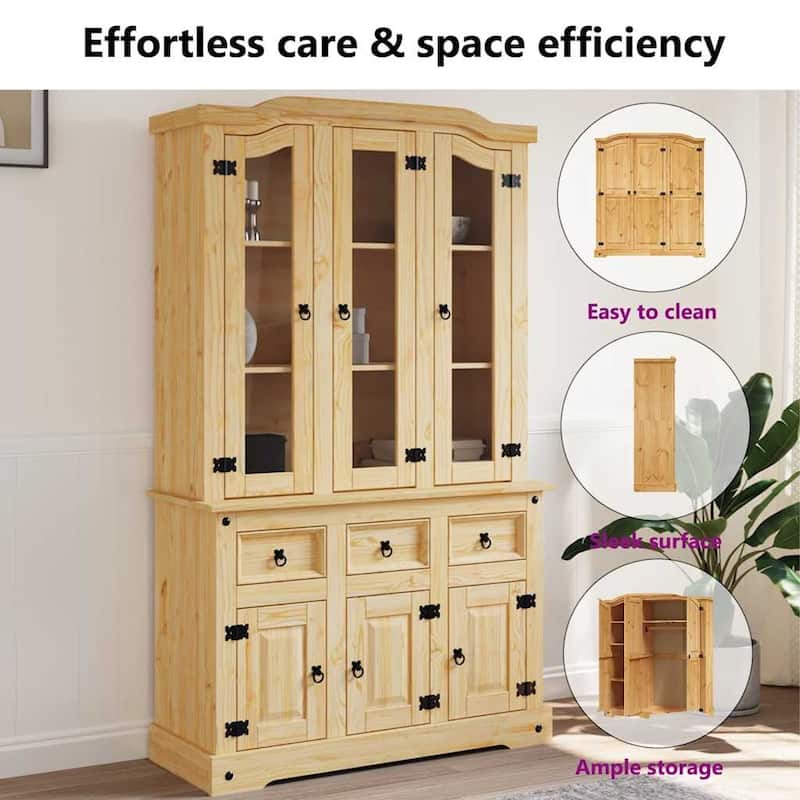 vidaXL Highboard, 44.1x17x77.2 Inches, Natural Finish - 44.1" x 16.9" x 77.2"