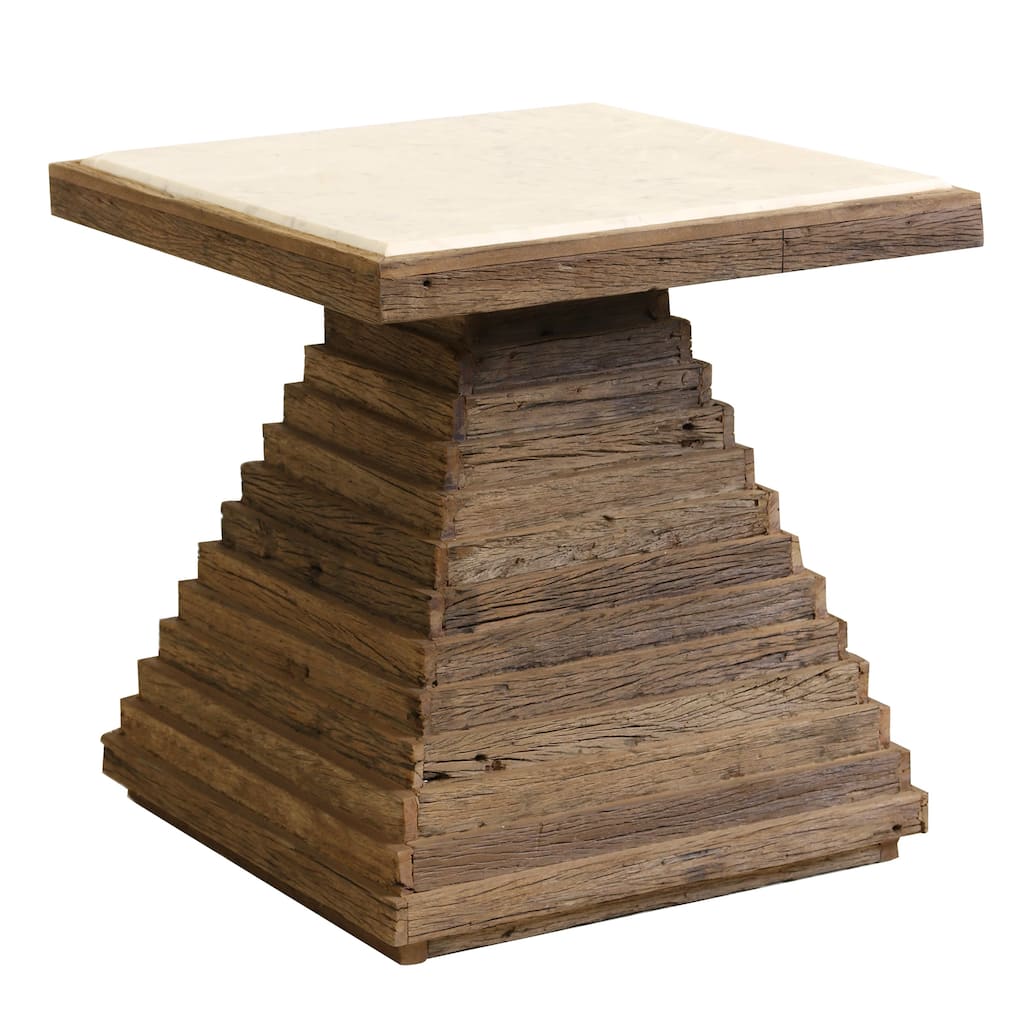StyleCraft Mesa Wooden & Marble Side Table - Natural & White