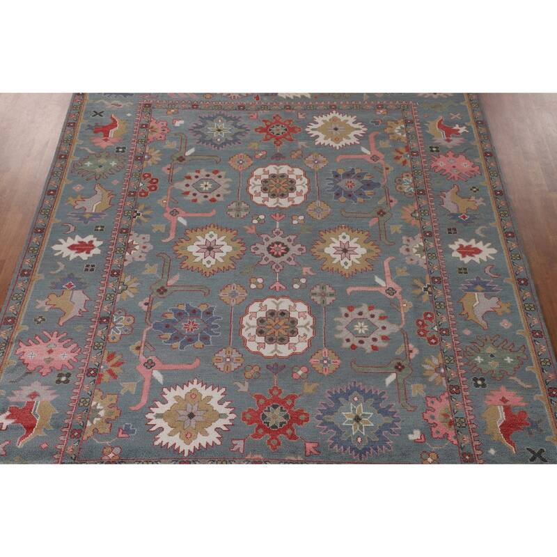 All-Over Floral Oushak Indian Area Rug Handmade Wool Carpet - 9'1"x 11'9"