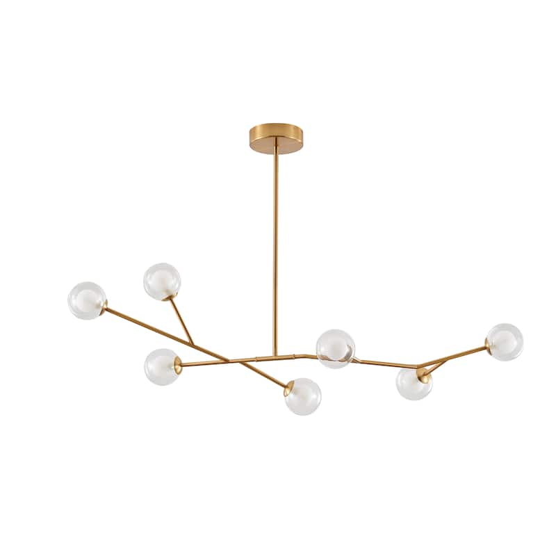 7-Light Brass Chandelier With Clear And White Glass Shades