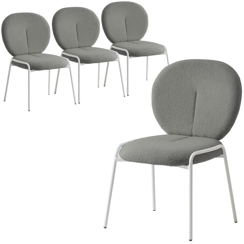Celestial Modern Boucle Dining Chairs - Upholstered Accent Side Chairs with White Powder-Coated Iron Frame Set of 4