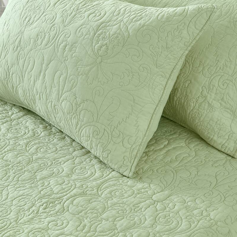 Patina Vie Maison 100% Cotton Stitched 3 Piece Quilt and Sham Set