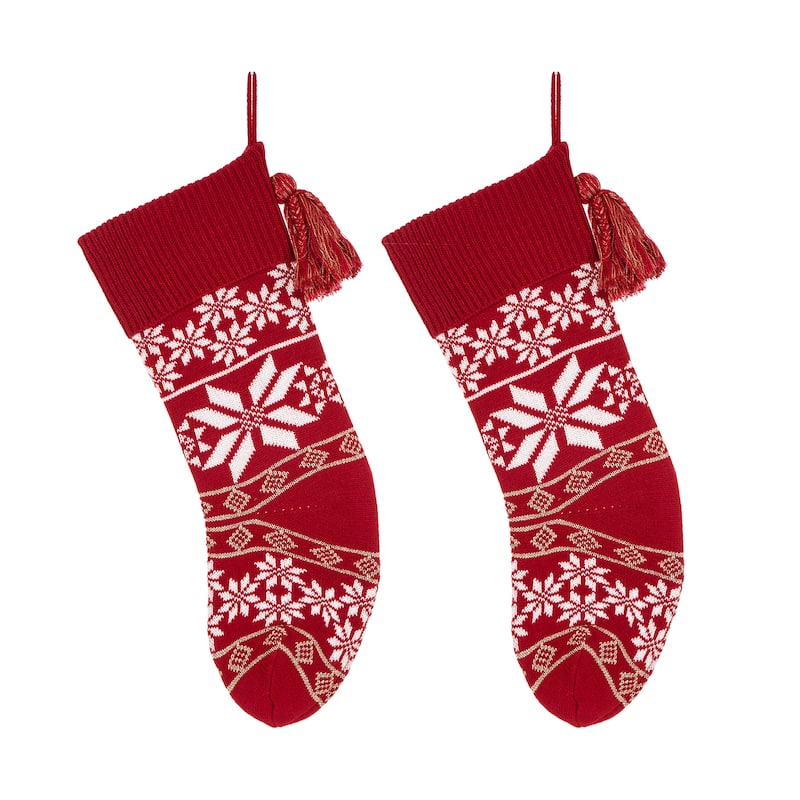 Glitzhome 24"L Knitted Christmas Stocking With Pom Pom Ball