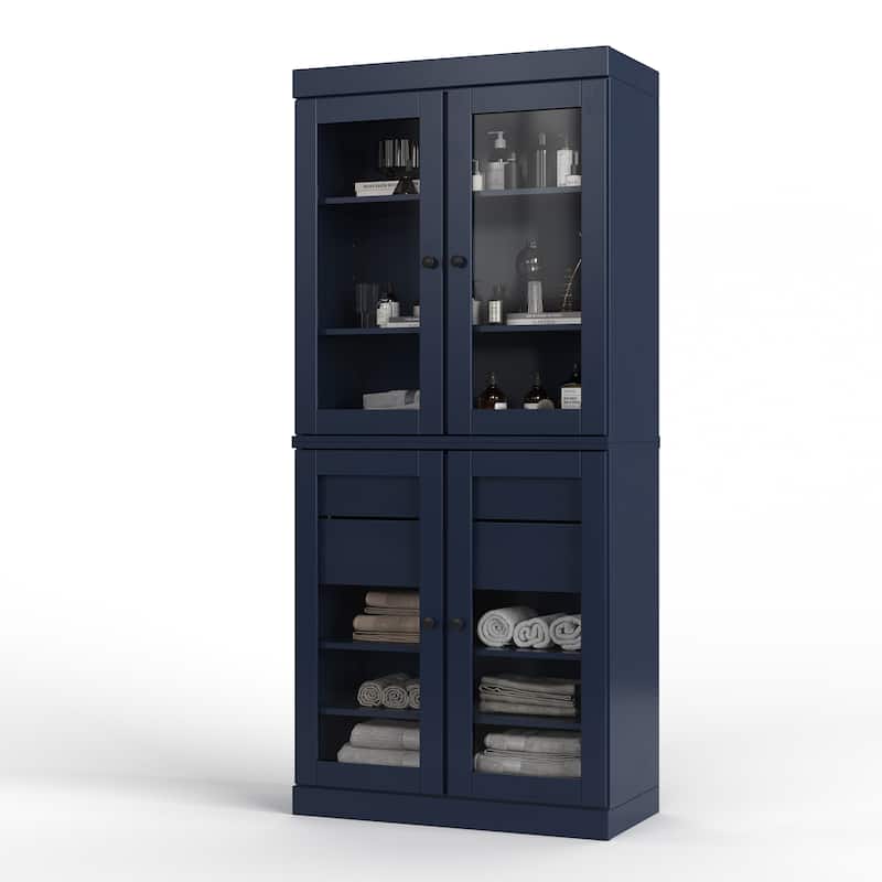 Palace Imports 100% Solid Wood 32" Bathroom Cabinet with Clear Glass Doors, 2-Drawers and Adjustable Shelves - Navy