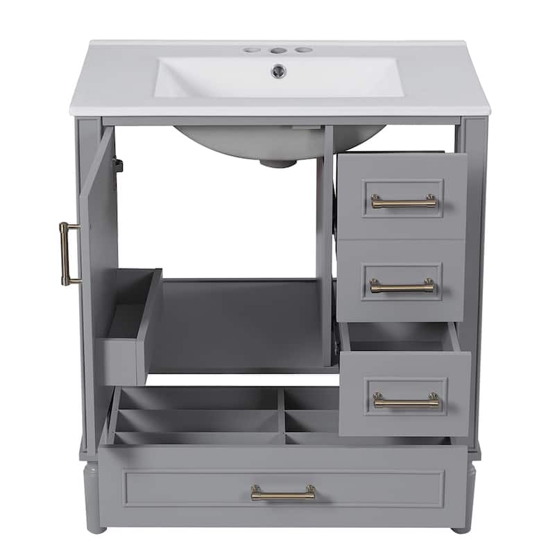 30"Bathroom Vanity with Ceramic Sink,Soft-Close Door w/Built-in Shelf