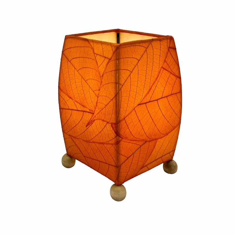 Handmade Mini Square Cocoa Leaf Table Lamp, Cocoa Leaves Shade, 6 x 6 x 9 in.