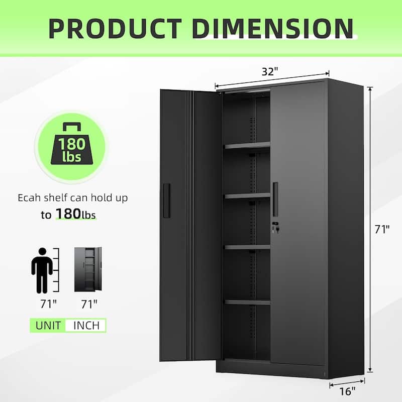 36 inch - 71 inch Tall File Cabinet Metal Storage Cabinet with Lockable Doors and Adjustable Shelves for Office, Home, Pantry