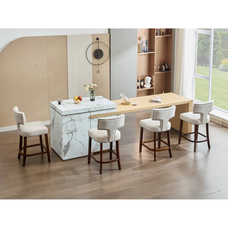 GDF Studio - Arlena Linen Upholstered Counter Height Stools with Curved Wing Back and Copper Nailhead Trim (Set of 2)