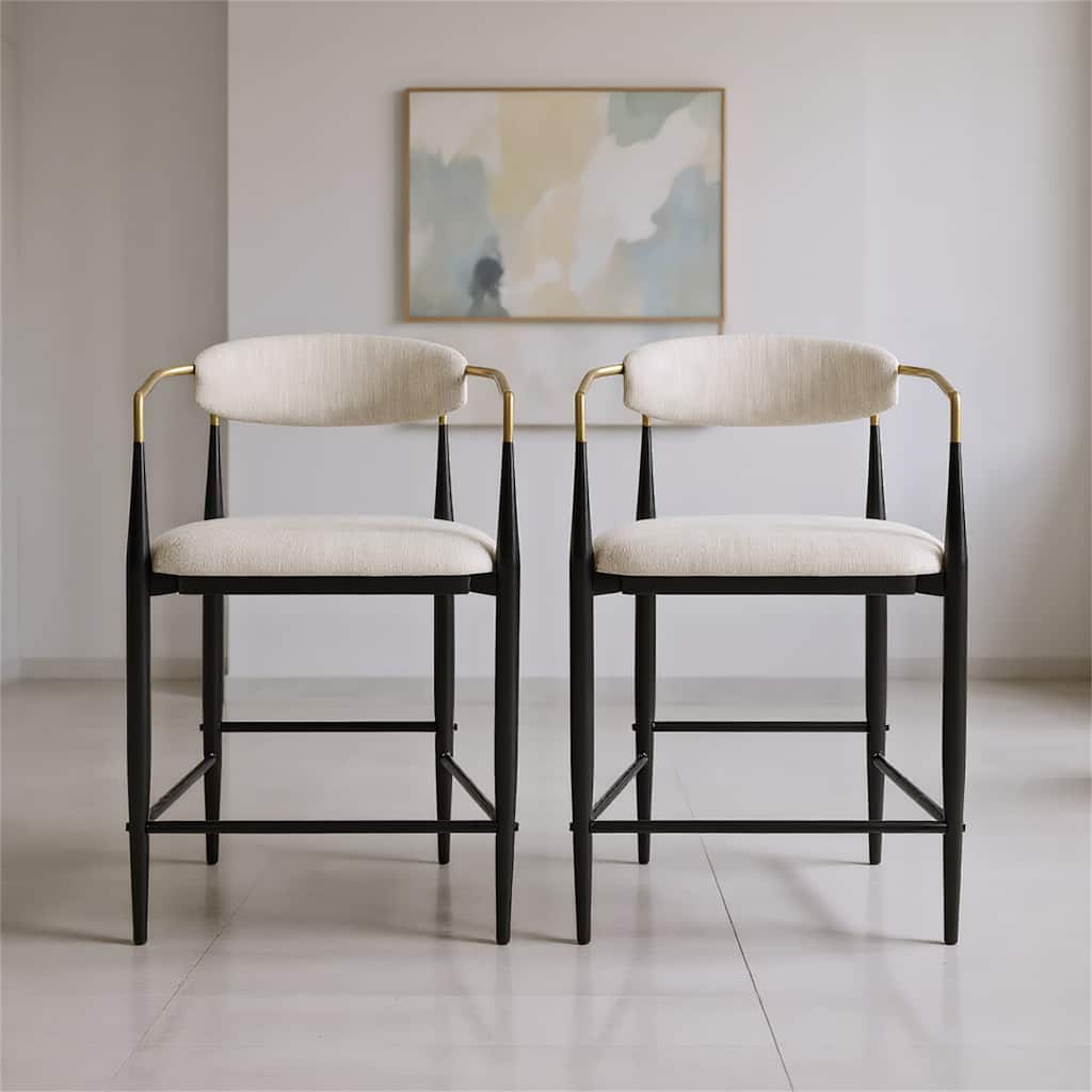(Set of 2) Upholstered Counter Stools with Gold Iron Frame