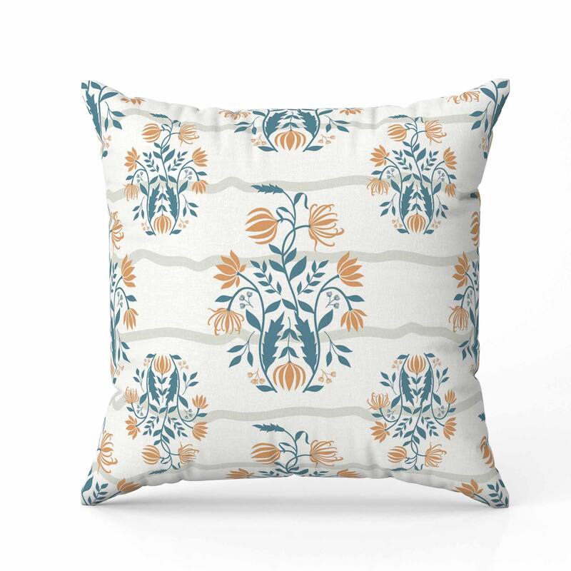 Sophisticated Floral Faux Suede Reversible Throw Pillow Orange and Teal