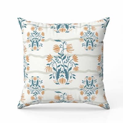 Sophisticated Floral Faux Suede Reversible Throw Pillow Orange and Teal