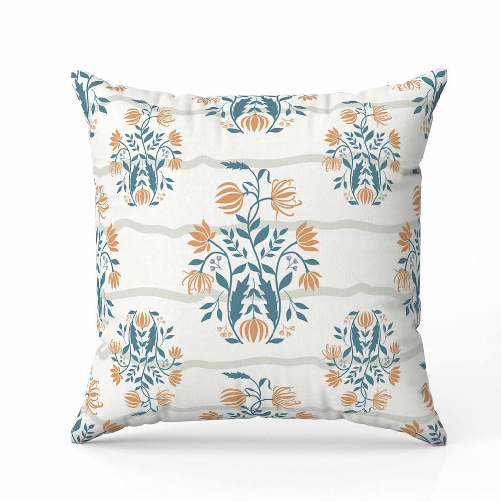 Sophisticated Floral Indoor/Outdoor Reversible Throw Pillow Orange and Teal