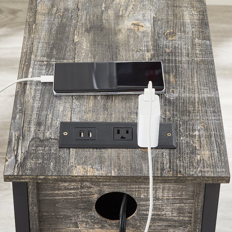 Set of 2 Nightstand with Charging Station, 2 USB Port & 2 Power Outlets, Tall End/Side Table with 2-Drawer and Storage Shelf