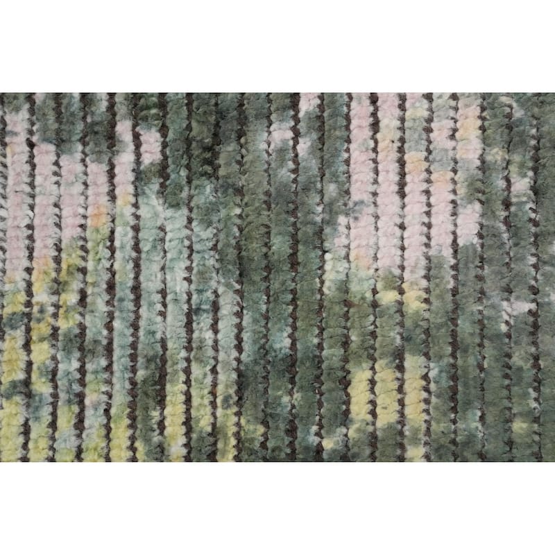 Hand Knotted Oriental Viscose Silk Carpet Modern All-Over Green Abstract Area Rug - 7' 9'' X 5' 6''