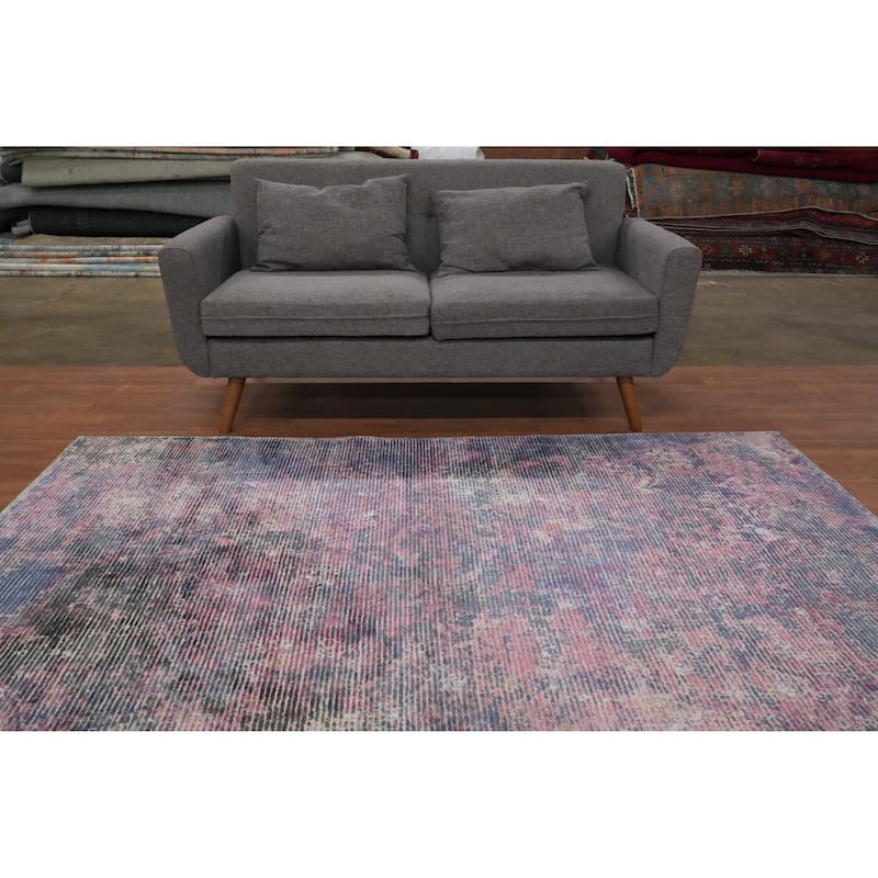 Hand Knotted Oriental Viscose Silk Carpet Modern Abstract Pink Abstract Area Rug - 7' 6'' X 5' 5''