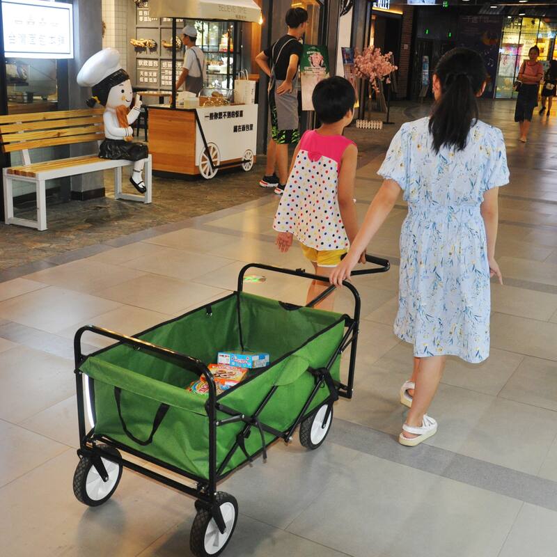 Heavy-Duty Folding Wagon with Large Storage, 600D Fabric, Adjustable Handle, Reflective Safety Straps