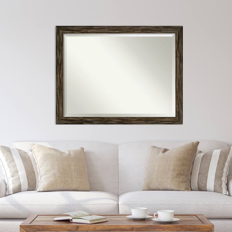 Beveled Wood Wall Mirror - Fencepost Brown Narrow Frame