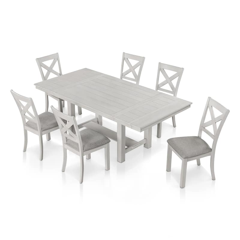 Furniture of America Hesnly Farmhouse Rustic White Oak 7-Piece Wood Extendable Dining Set