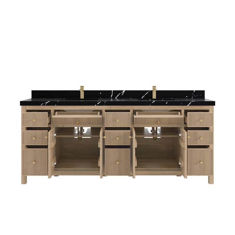 Willow Collections 84 in. W x 22 in. D Sonoma Teak Double Sink Bathroom Vanity with Countertop