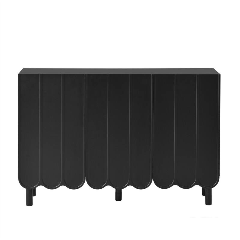 Modern Shoe Cabinet with Adjustable Shelves, Accent Storage Cabinet with Wave Doors, Sideboard Buffet Cabinet with Wood Legs