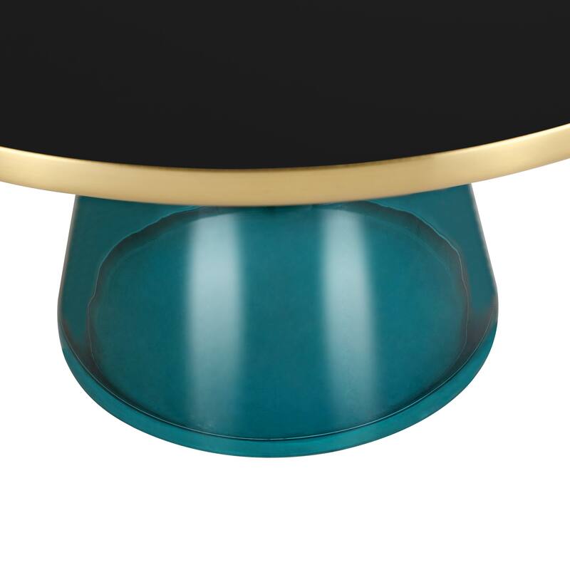 30-Inch Round Coffee Table Glass/Stone Tabletop with Gold Iron Rim Frame Glass Pedestal Base