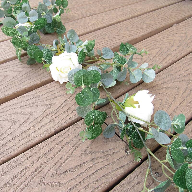 6ft Cream White Artificial Rose & Eucalyptus Flower Vine Hanging Plant Greenery Foliage Garland - 72" L x 8" W x 5" DP