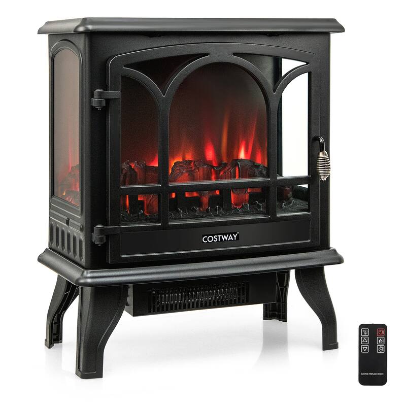 Costway 20'' Freestanding Electric Fireplace Heater Stove W/ Realistic - See Details - Black - See Details