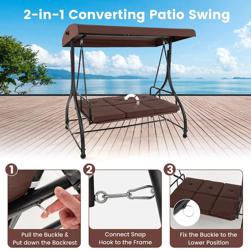 3 Seat Outdoor Porch Swing with Adjustable Canopy - 71" x 47" x 70"