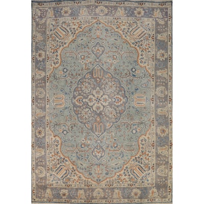 Light Blue Floral Tabriz Persian Area Rug Hand-Knotted Wool Carpet - 6'5"x 9'5"