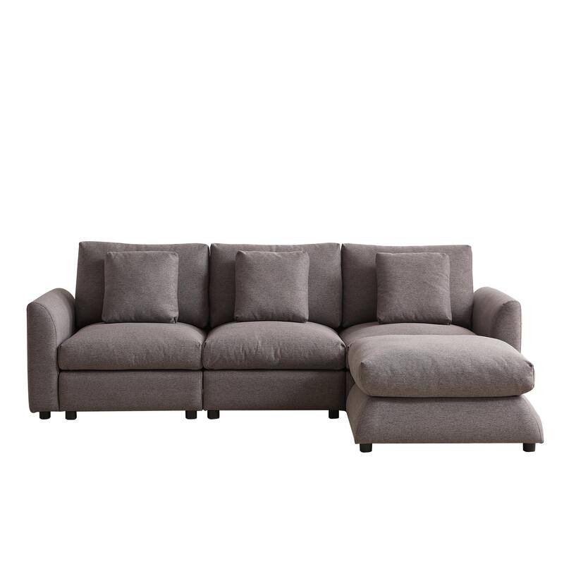 102.2Inch L Shaped Sectional Sofa Couch with Ottoman and Three Pillows - Grey