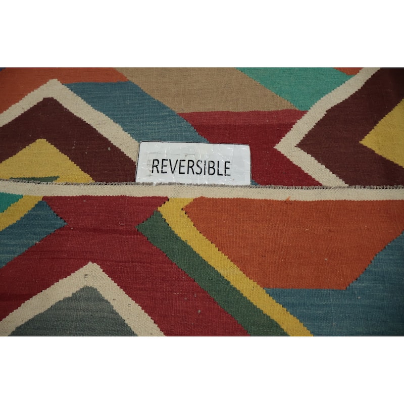 Hand Woven Oriental 100% Wool Carpet Southwestern Modern Multi-Colored Kilim Area Rug - 13' 10'' X 9' 7''