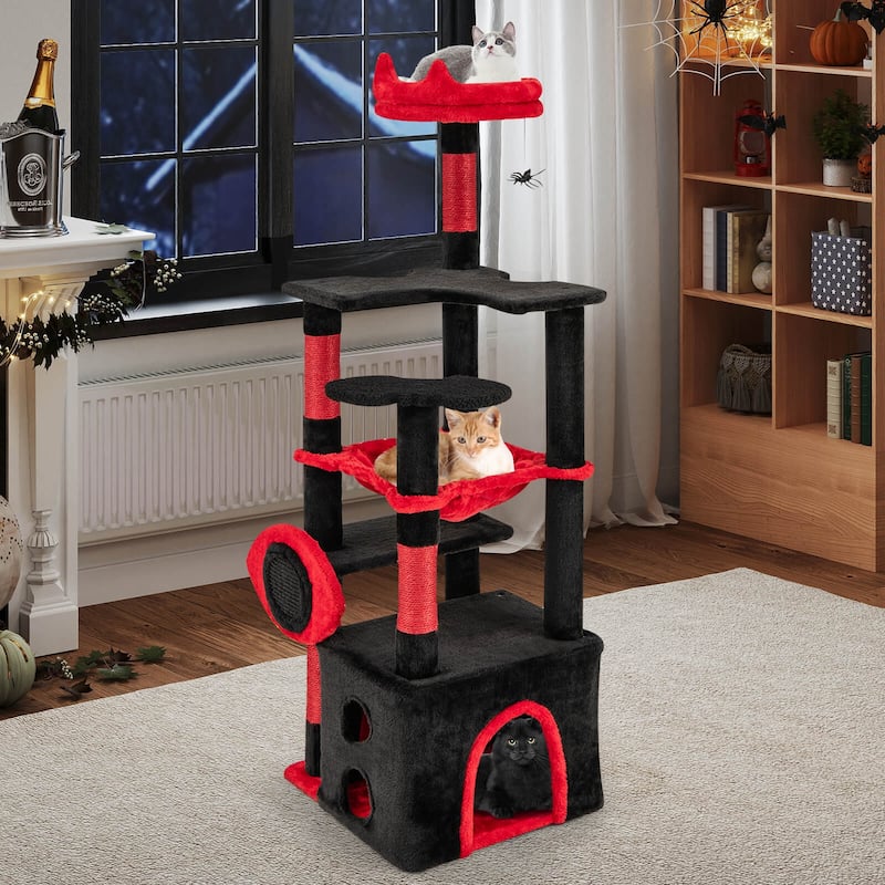 Costway 52" Gothic Cat Tree with Plush Perch & Condo Hammock& Hanging - as pic shows - See Details