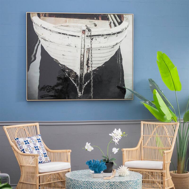 59" x 47" Large Black and White Rectangular Wall Art with Frame - Gold