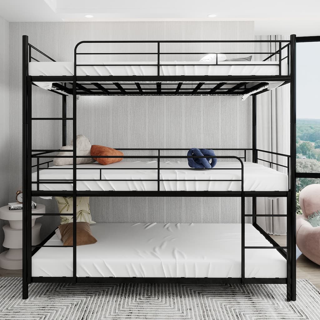 Heavy-duty Triple Bunk Bed with Ladder and Safety Rails, Space-Saving Design, Easy Assembly, No Springs Needed