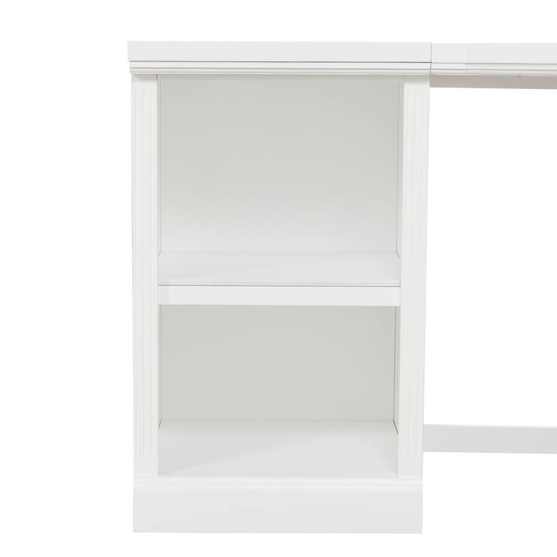 Modern White Executive Desk with Wide Desktop and Storage Shelves Three Drawers for Office