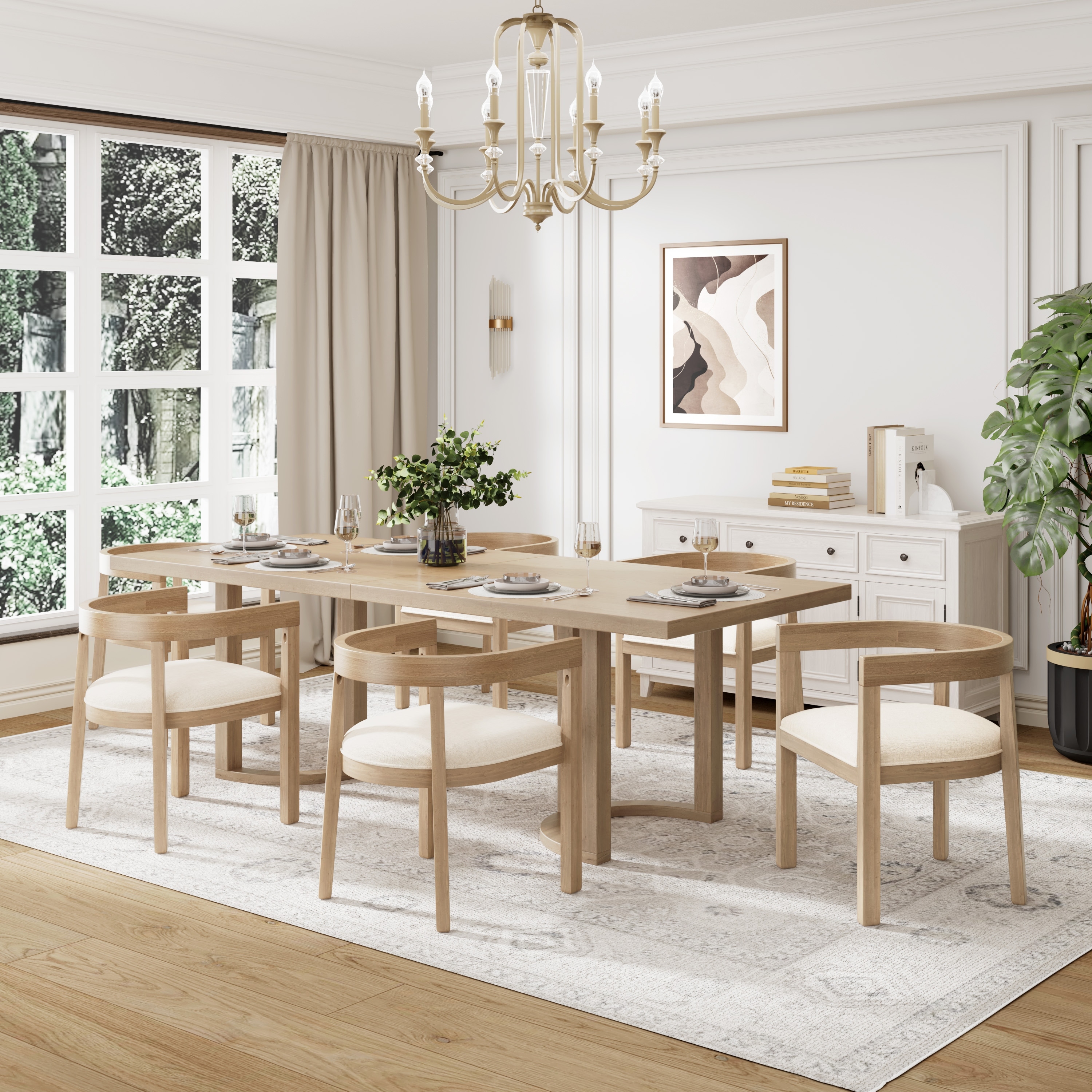 Christopher Knight Home - Livia 95-Inch Table and Upholstered Arm Chairs Dining Set