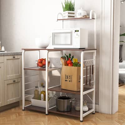 4-Tier Kitchen Baker's Rack Utility Microwave Stand with 5 Hooks