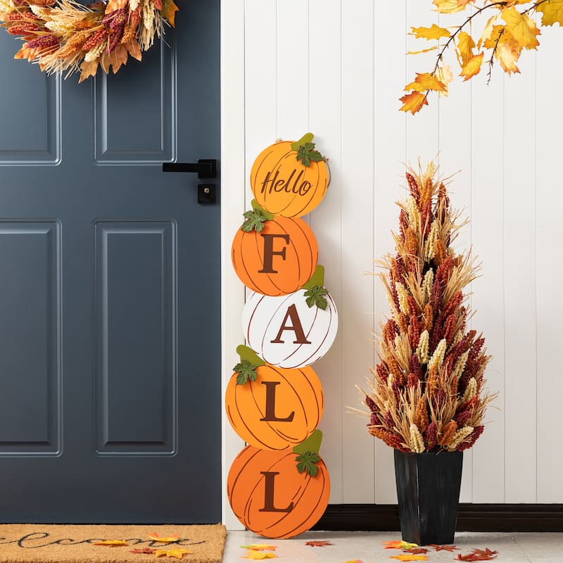 Glitzhome 41.75"H Fall and Christmas Double Sided Wooden Pumpkin and Ornament Porch Sign