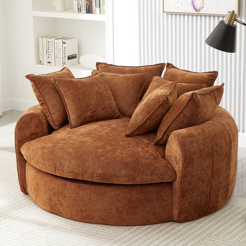 Roomfitters Oversized Round Chaise Sofa 59.8" Upholstered Loveseat with 8 Pillows, Accent Chair for Living Room