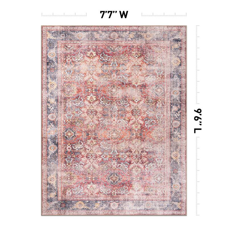 World Rug Gallery Vintage Bordered Machine Washable Non Slip Area Rug