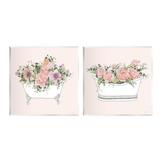 Stupell Pink Floral Rose Blooms Bathtub Bathroom Botanicals 2 Piece ...