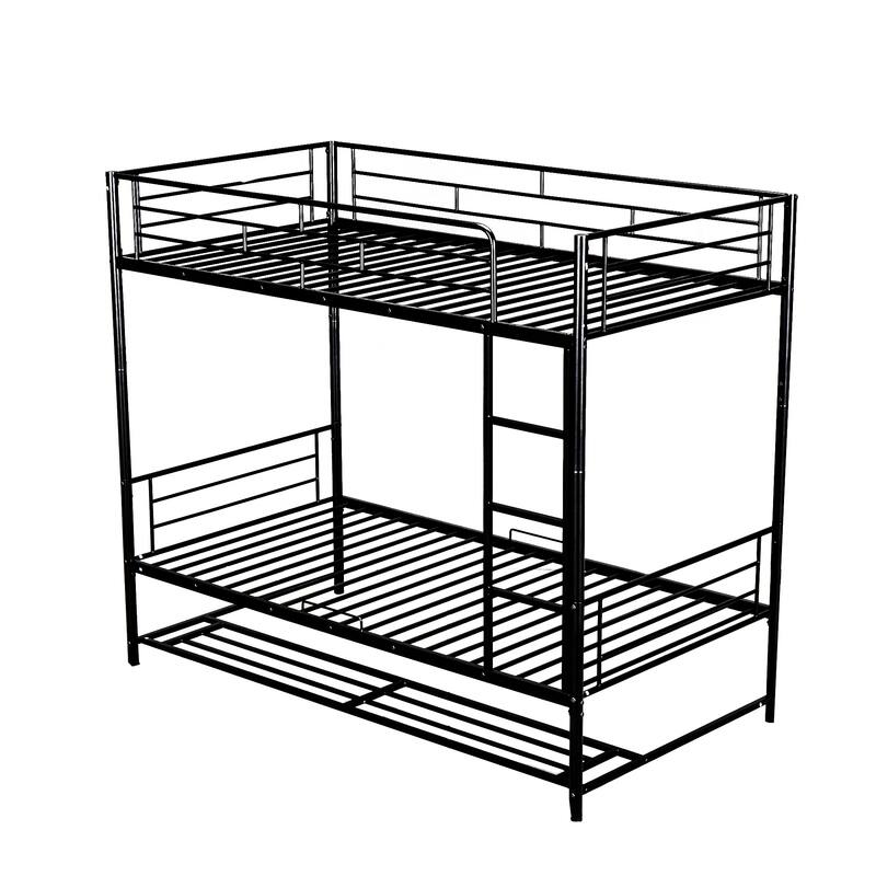 Metal Bunk Bed with Shelf and Guardrails