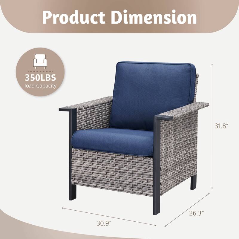 Pocassy Outdoor Wicker 2-Piece Patio Chair with Cushion