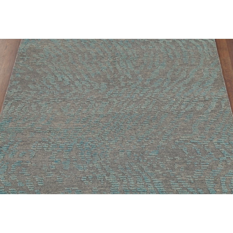 All-Over Gray & Blue Moroccan Abstract Area Rug Handmade Wool Carpet - 4'11"x 8'0"
