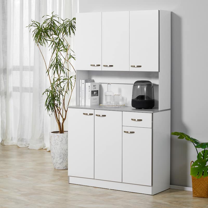 HOMCOM 71" Freestanding Kitchen Buffet Hutch Cupboard with 6 Doors, 3 Adjustable Shelves, and 1 Drawer, White