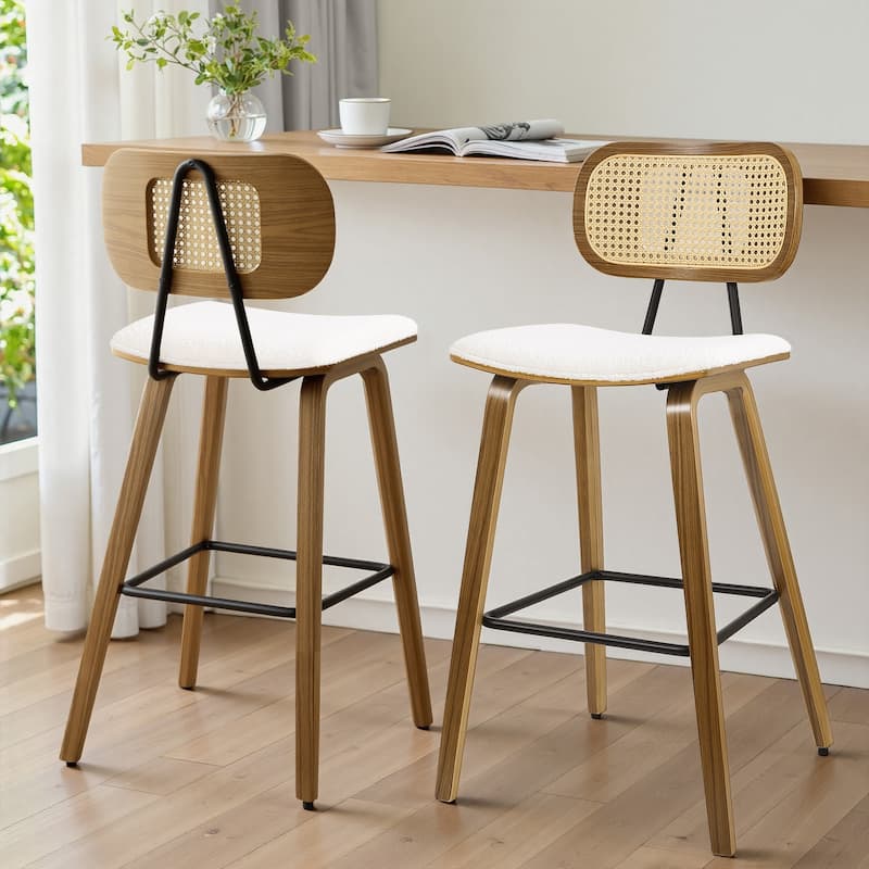 26-Inch Upholstered Counter/ Bar Stools Set of 2 or 3 - 35.1"H x 17.7"W x 19.5"D - Set of 2 - White-Boucle Fabric