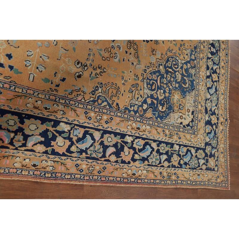 Mashad Vintage Persian Area Rug Handmade Orange Wool Carpet - 7'11" x 11'0"
