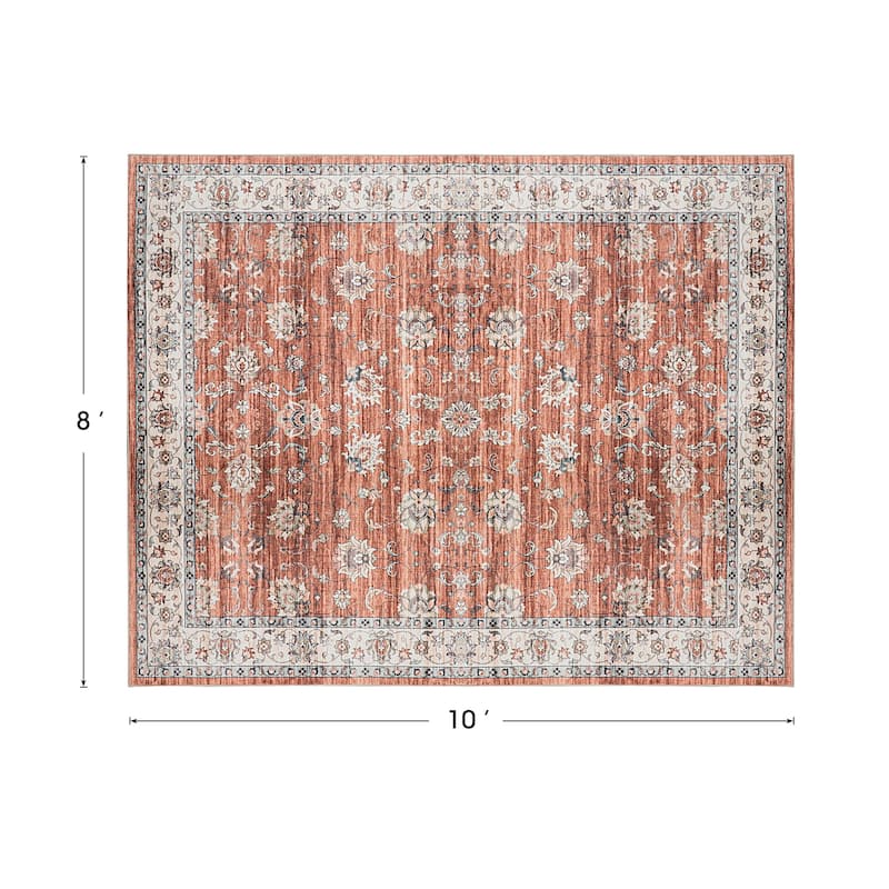 Glitzhome Traditional Distressed Floral Boho Printed Oriental Area Rugs