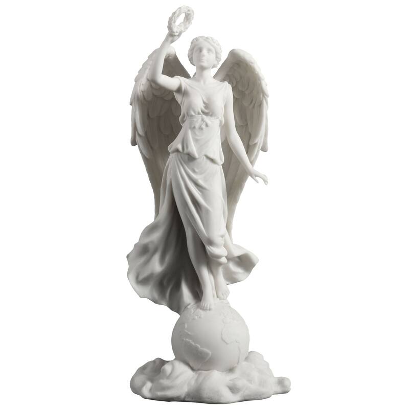 Veronese 11.4H Angel Holding Wreath Standing On Earth Resin White