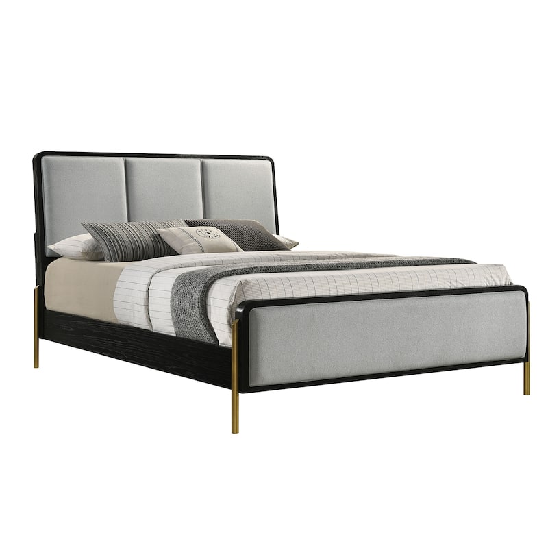 Upholstered Panel Bed with Metal Base in Black and Grey - King
